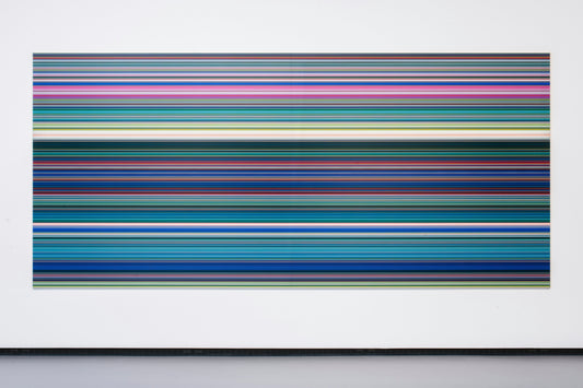 Konstnären Gerhard Richters verk Strip som visas på hans största retrospektiv på Fondation Louis Vuitton i Paris