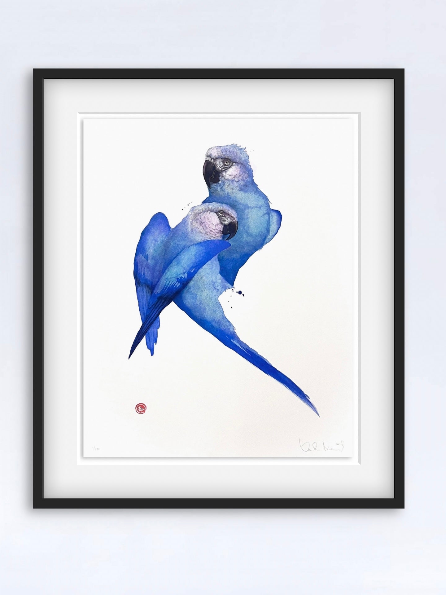 Litografi  Azurara av Karl Mårtens – tryckt i begränsad upplaga, fågelmotiv i kalligrafisk stil